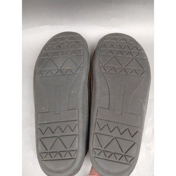 Minnetonka Men's Size 11 Brown Pile Lined Hardsole Moccasin Slippers 41322 Warm - Picture 10 of 12